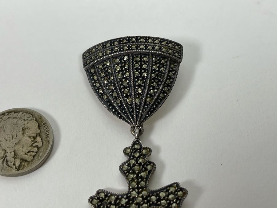 Vintage Sterling Silver Marcasite Cross Pendant 3L 13.9g [Photo 4]