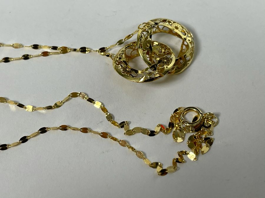 14K Gold Italian Necklace With 14K Gold Pendants 18L 1.9g [Photo 10]