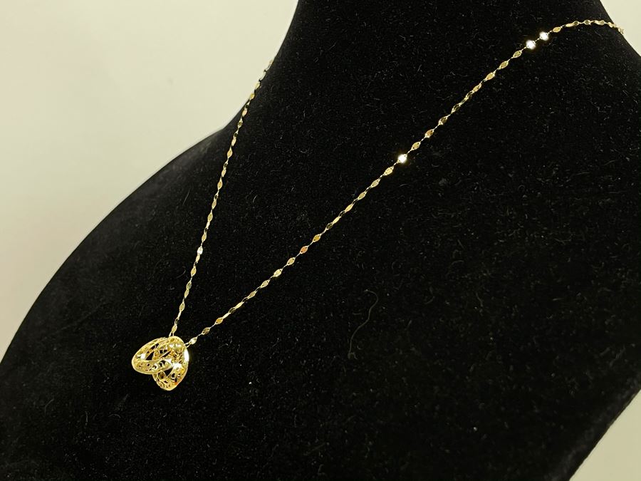 14K Gold Italian Necklace With 14K Gold Pendants 18L 1.9g