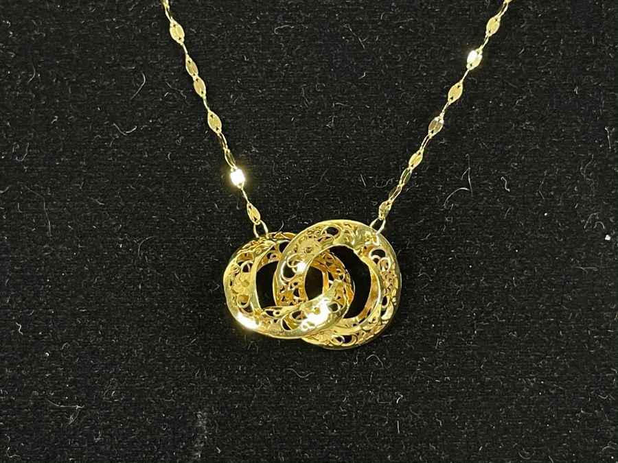14K Gold Italian Necklace With 14K Gold Pendants 18L 1.9g