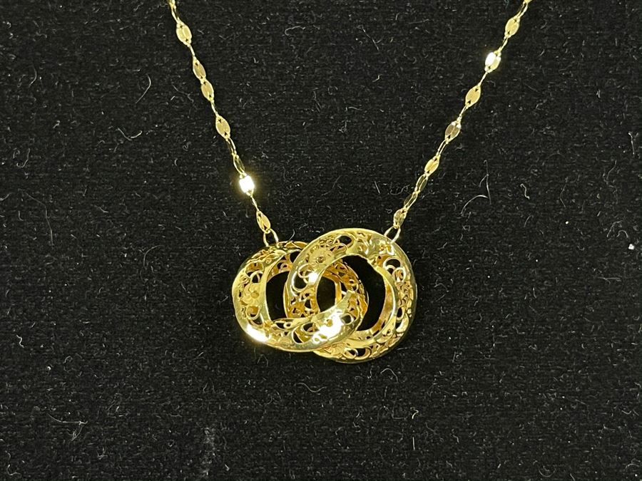 14K Gold Italian Necklace With 14K Gold Pendants 18L 1.9g [Photo 5]