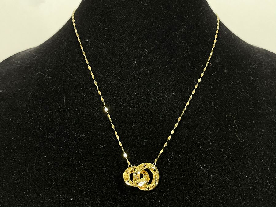14K Gold Italian Necklace With 14K Gold Pendants 18L 1.9g [Photo 3]