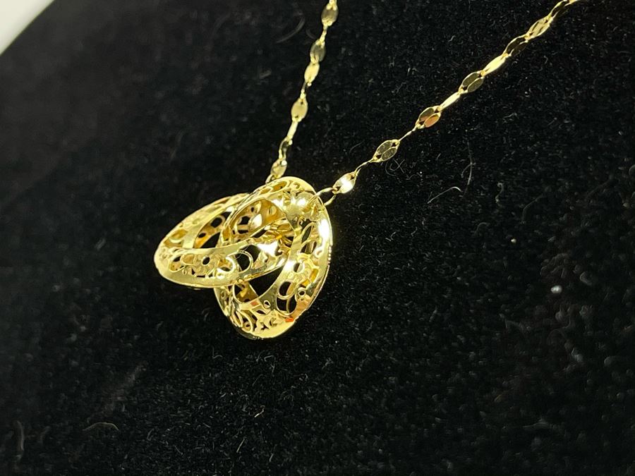 14K Gold Italian Necklace With 14K Gold Pendants 18L 1.9g [Photo 7]
