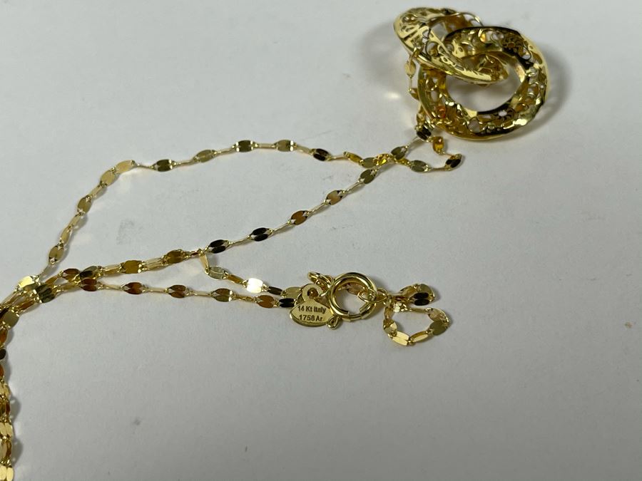 14K Gold Italian Necklace With 14K Gold Pendants 18L 1.9g [Photo 11]