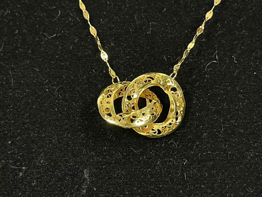 14K Gold Italian Necklace With 14K Gold Pendants 18L 1.9g [Photo 4]