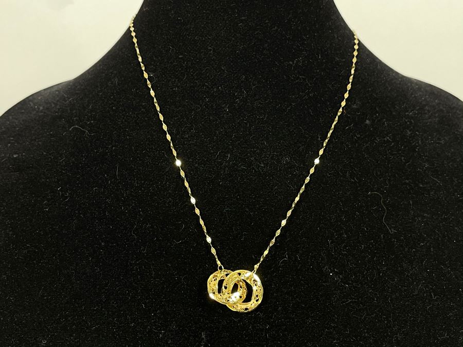 14K Gold Italian Necklace With 14K Gold Pendants 18L 1.9g [Photo 2]