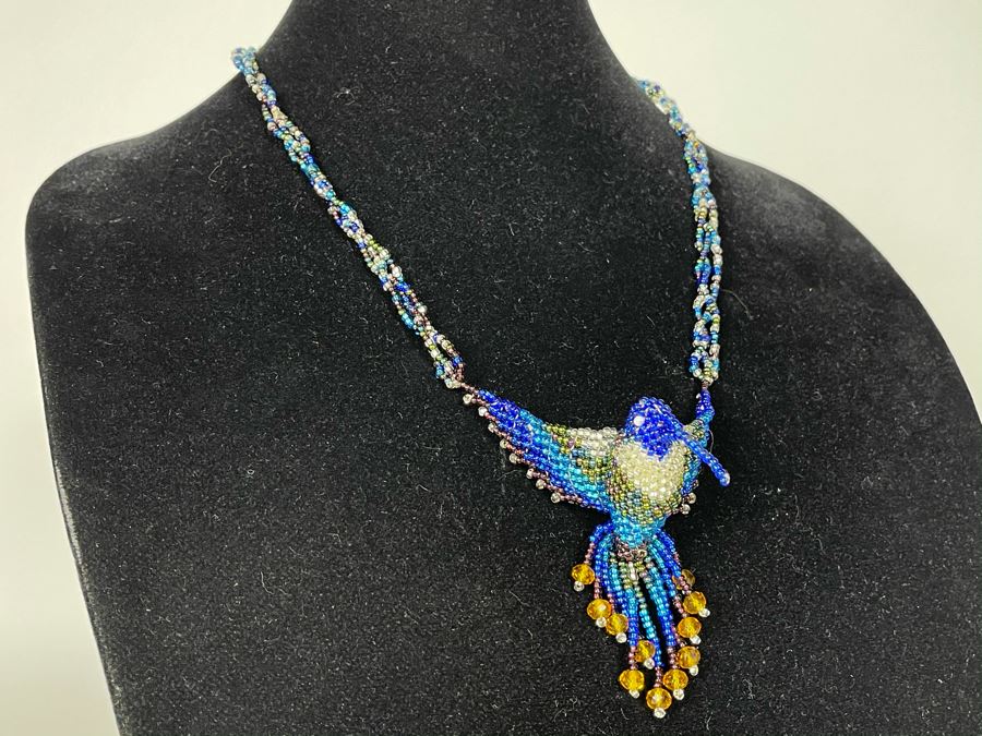 Hand Beaded Hummingbird Necklace 23L