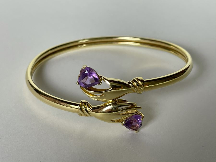 14K Gold Hands Holding Amethysts Bracelet 2.5W 8.2g [Photo 7]
