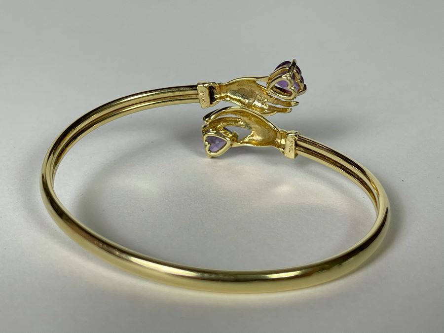 14K Gold Hands Holding Amethysts Bracelet 2.5W 8.2g [Photo 8]
