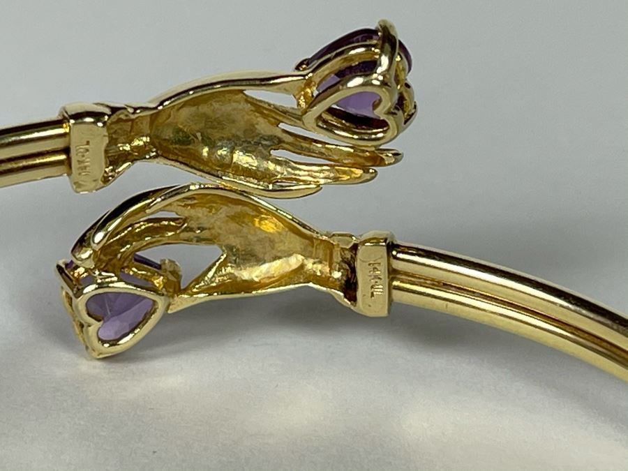 14K Gold Hands Holding Amethysts Bracelet 2.5W 8.2g [Photo 10]
