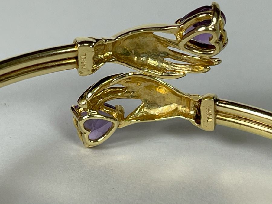 14K Gold Hands Holding Amethysts Bracelet 2.5W 8.2g [Photo 9]