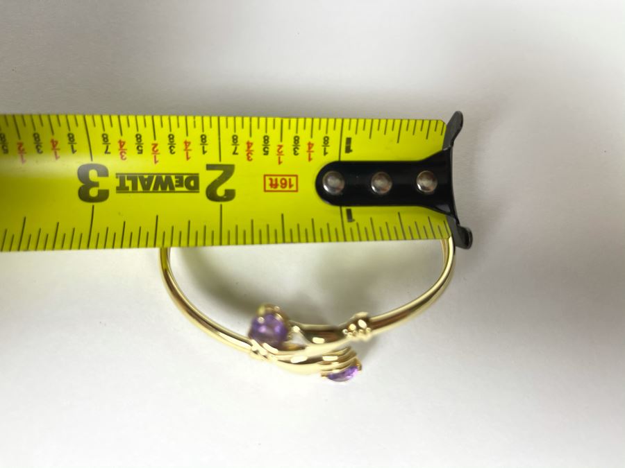 14K Gold Hands Holding Amethysts Bracelet 2.5W 8.2g [Photo 12]
