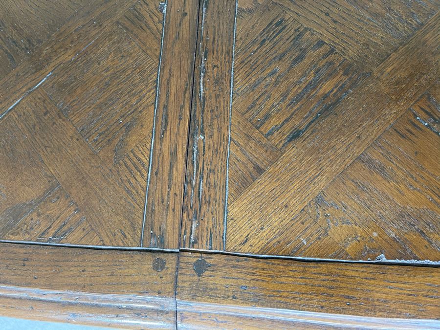 Antique French Dining Table With Parquetry Geometric Top - Has Two 18' Leaves - 76W (W/O Leaf) X 42D X 29.5H [Photo 9]