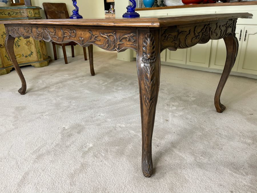 Antique French Dining Table With Parquetry Geometric Top - Has Two 18' Leaves - 76W (W/O Leaf) X 42D X 29.5H [Photo 5]