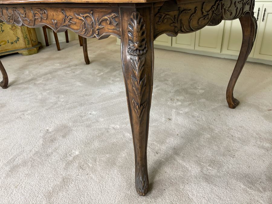 Antique French Dining Table With Parquetry Geometric Top - Has Two 18' Leaves - 76W (W/O Leaf) X 42D X 29.5H [Photo 6]