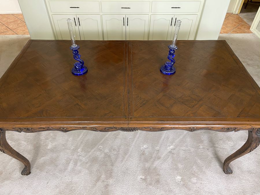 Antique French Dining Table With Parquetry Geometric Top - Has Two 18' Leaves - 76W (W/O Leaf) X 42D X 29.5H [Photo 3]