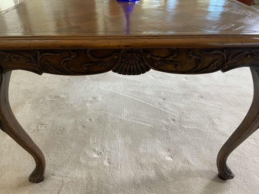 Antique French Dining Table With Parquetry Geometric Top - Has Two 18' Leaves - 76W (W/O Leaf) X 42D X 29.5H [Photo 7]
