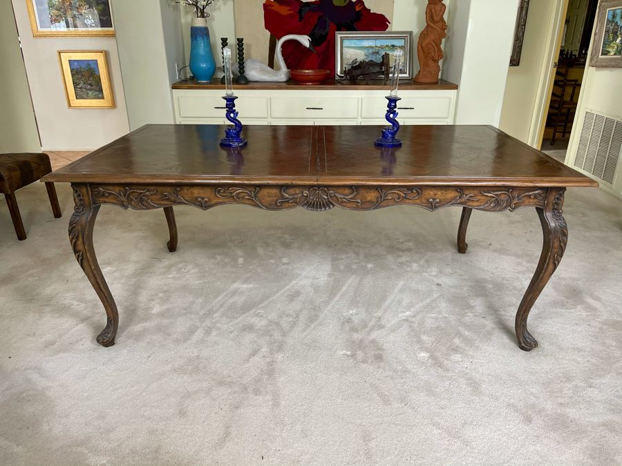 Antique French Dining Table With Parquetry Geometric Top - Has Two 18 ...