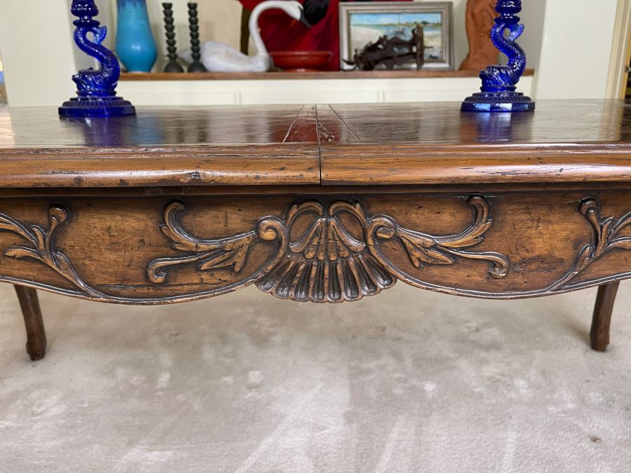Antique French Dining Table With Parquetry Geometric Top - Has Two 18' Leaves - 76W (W/O Leaf) X 42D X 29.5H [Photo 4]