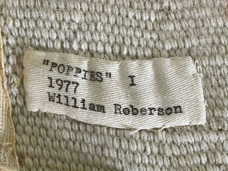 William Roberson Vintage 1977 Hand Knotted Woven Art Rug Wall Decor Signed Titled 'Poppies I' 49 X 55 [Photo 2]