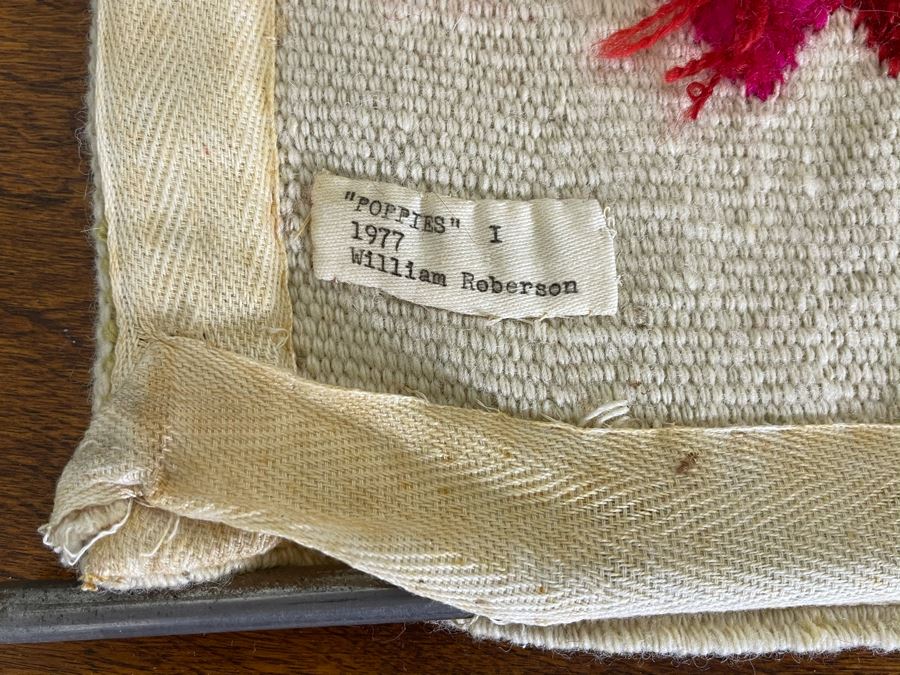 William Roberson Vintage 1977 Hand Knotted Woven Art Rug Wall Decor Signed Titled 'Poppies I' 49 X 55 [Photo 9]