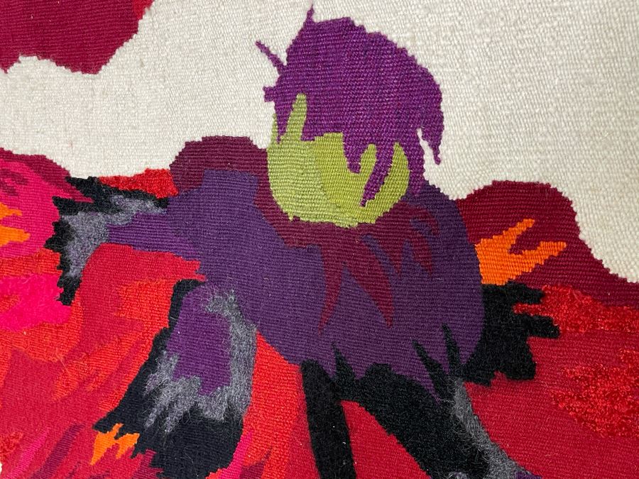 William Roberson Vintage 1977 Hand Knotted Woven Art Rug Wall Decor Signed Titled 'Poppies I' 49 X 55 [Photo 5]