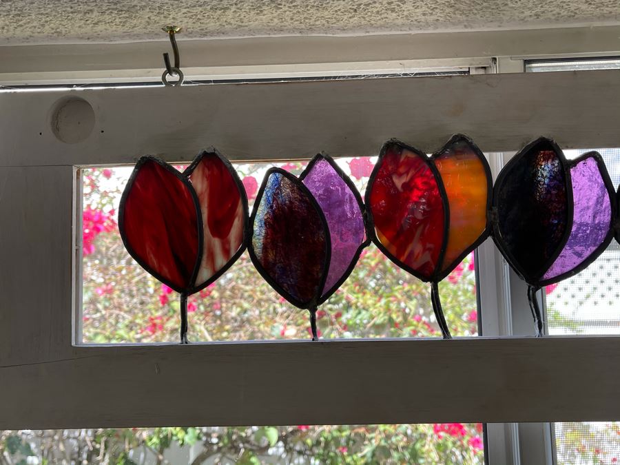 Framed Stained Glass Flowers Window 31W X 9.5H [Photo 6]