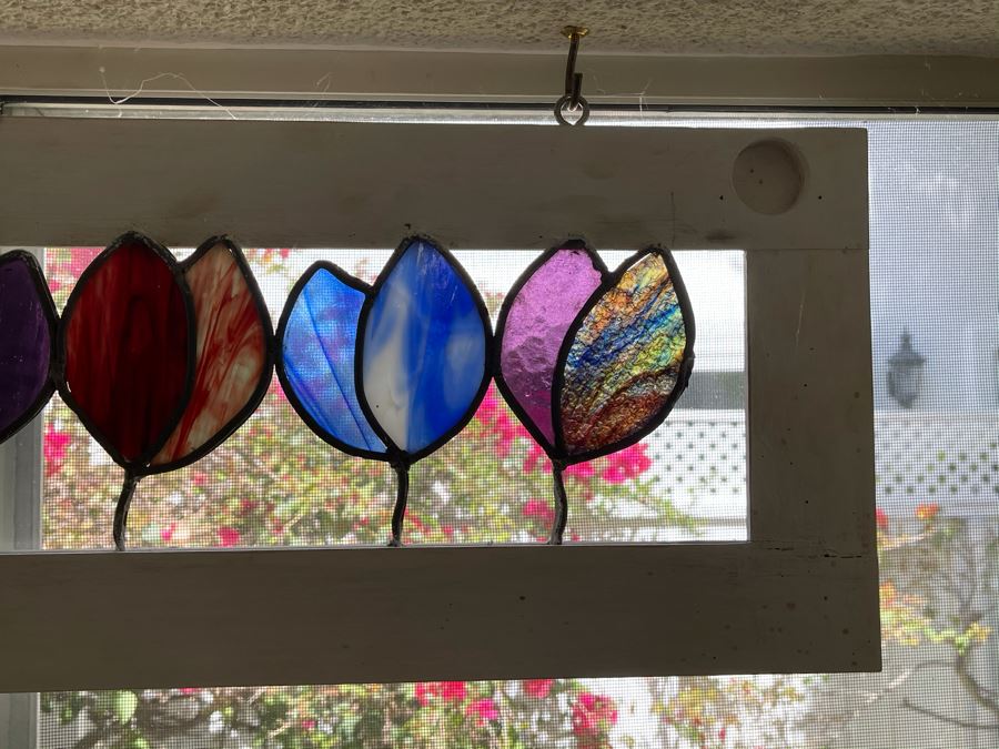 Framed Stained Glass Flowers Window 31W X 9.5H [Photo 4]