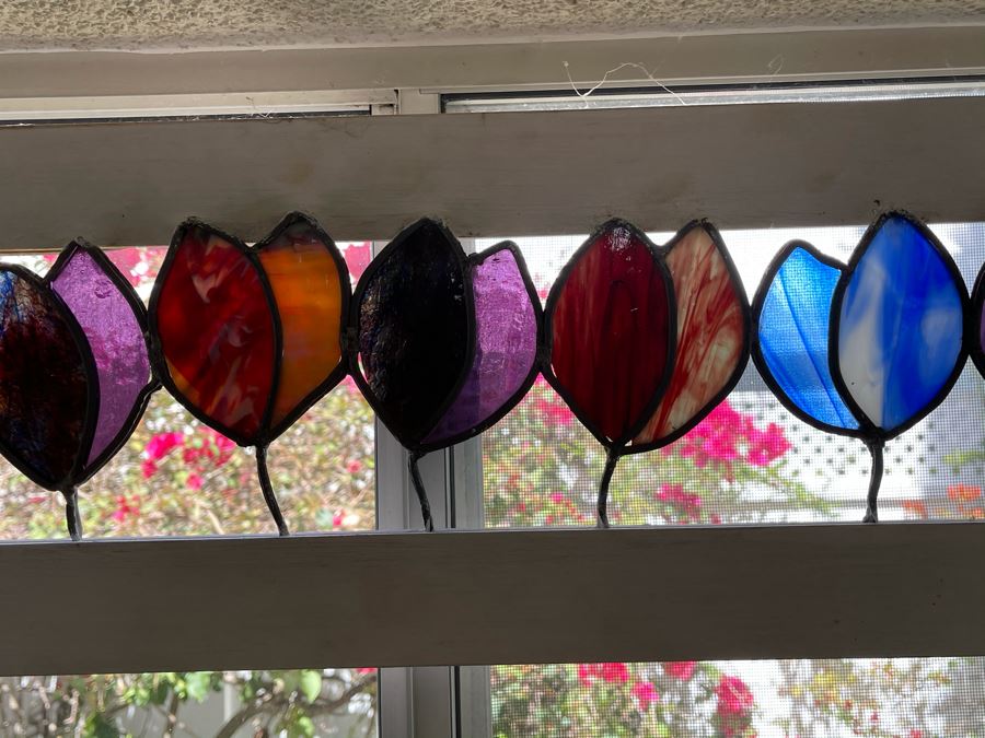 Framed Stained Glass Flowers Window 31W X 9.5H [Photo 5]