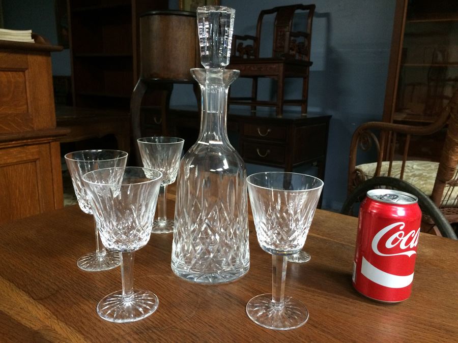 Waterford Crystal Decanter and (5) Stemware Glasses