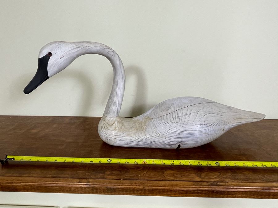 Signed Vintage 1999 Hand Carved Swan 31W X 9D X 13.5H [Photo 1]
