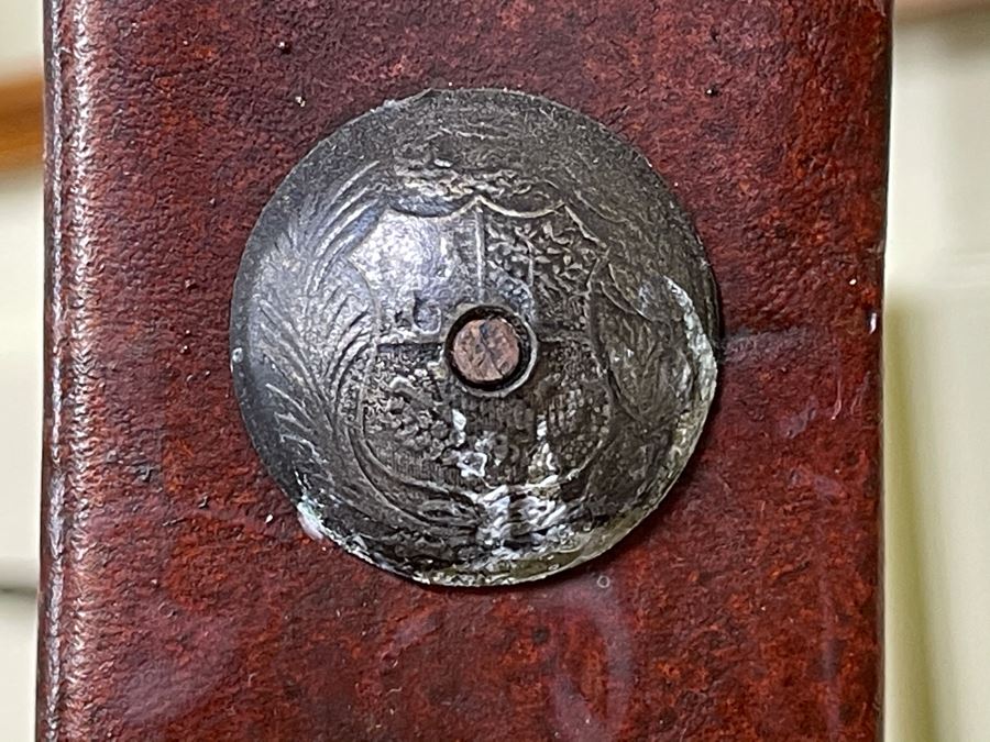 Pair Of Heavy Carved Wood And Leather Seat / Back Chairs [Photo 7]