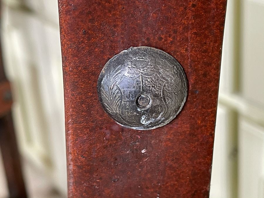 Pair Of Heavy Carved Wood And Leather Seat / Back Chairs [Photo 5]