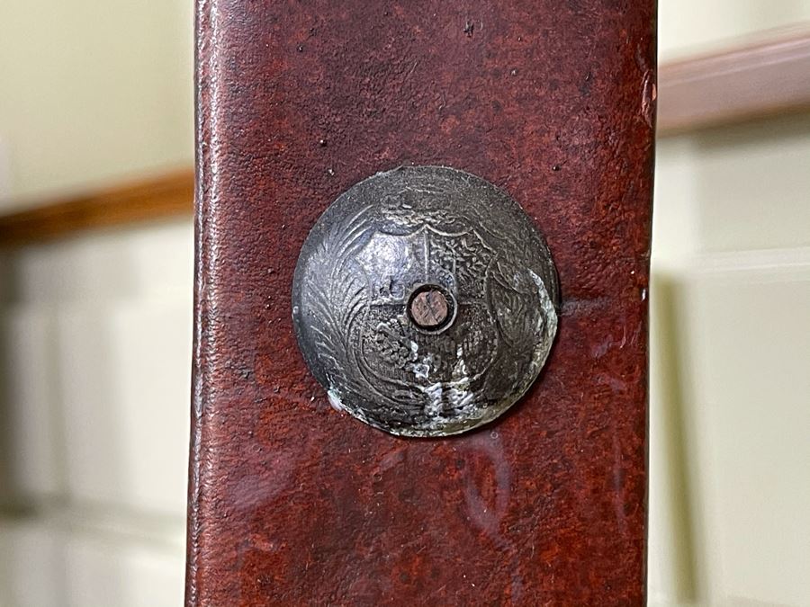 Pair Of Heavy Carved Wood And Leather Seat / Back Chairs [Photo 6]