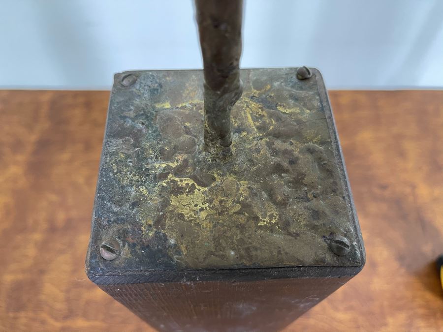 Metal Sculpture Of Woman Holding Up Ball On Wooden Base [Photo 7]