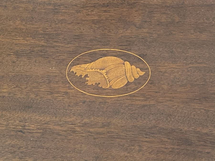 Antique Tilt Top Pedestal Table With Inlaid Shell Design (One Foot Has Been Repaired But Still Needs Attention) 26W X 19.5D X 28.5H [Photo 16]