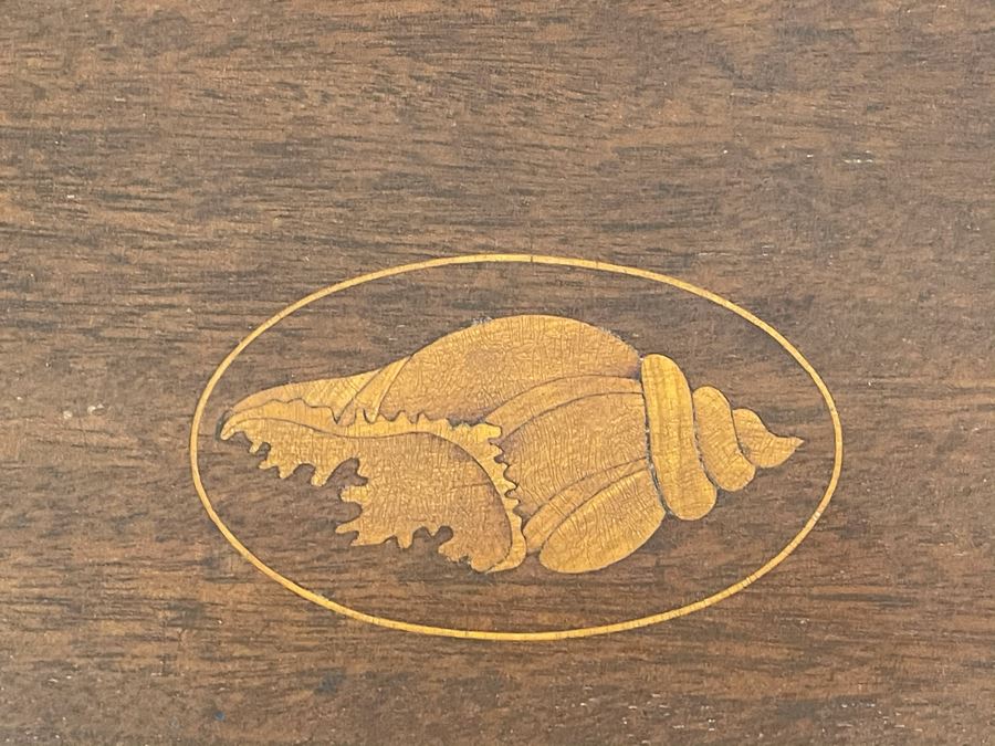 Antique Tilt Top Pedestal Table With Inlaid Shell Design (One Foot Has Been Repaired But Still Needs Attention) 26W X 19.5D X 28.5H [Photo 18]