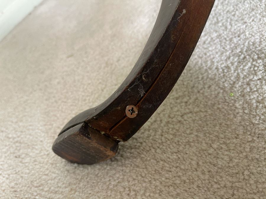 Antique Tilt Top Pedestal Table With Inlaid Shell Design (One Foot Has Been Repaired But Still Needs Attention) 26W X 19.5D X 28.5H [Photo 12]