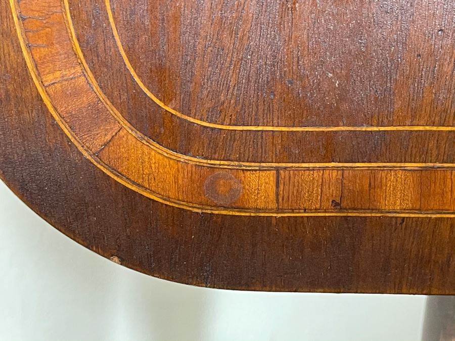 Antique Tilt Top Pedestal Table With Inlaid Shell Design (One Foot Has Been Repaired But Still Needs Attention) 26W X 19.5D X 28.5H [Photo 5]
