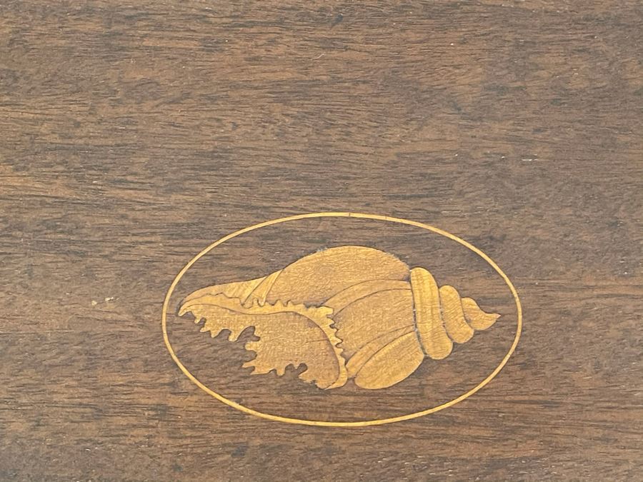 Antique Tilt Top Pedestal Table With Inlaid Shell Design (One Foot Has Been Repaired But Still Needs Attention) 26W X 19.5D X 28.5H [Photo 17]