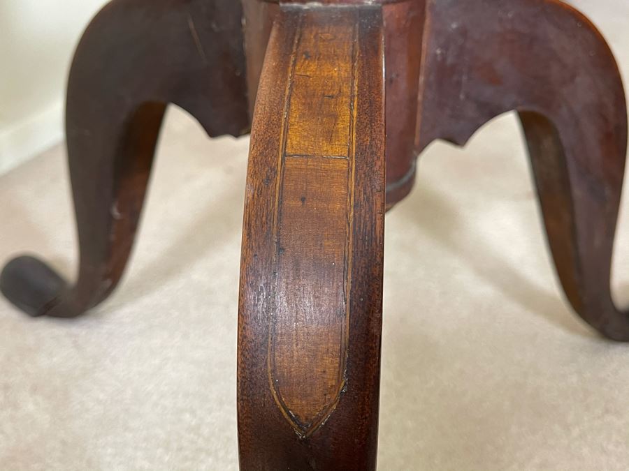 Antique Tilt Top Pedestal Table With Inlaid Shell Design (One Foot Has Been Repaired But Still Needs Attention) 26W X 19.5D X 28.5H [Photo 8]