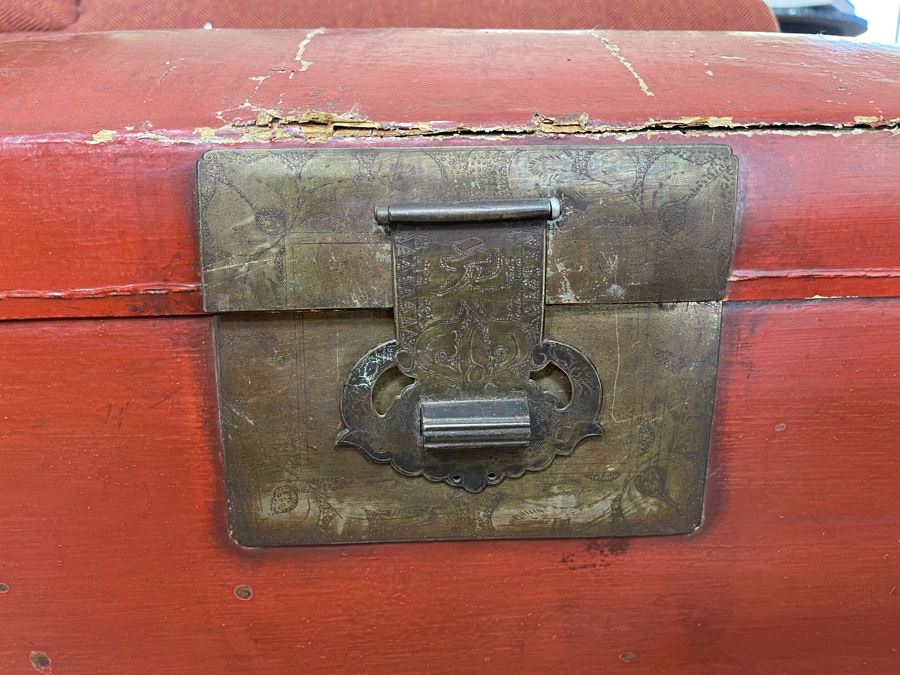 Vintage Red Asian Chest Brass Hardware Latch Is Loose And Needs Repair 30W X 19D X 19H [Photo 3]