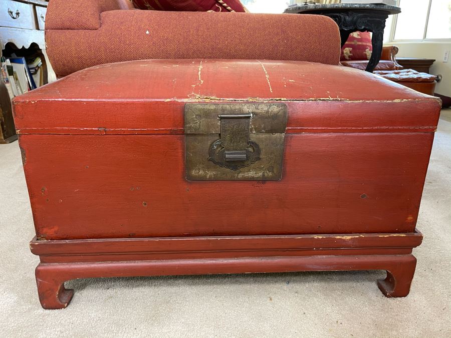 Vintage Red Asian Chest Brass Hardware Latch Is Loose And Needs Repair 30W X 19D X 19H [Photo 1]