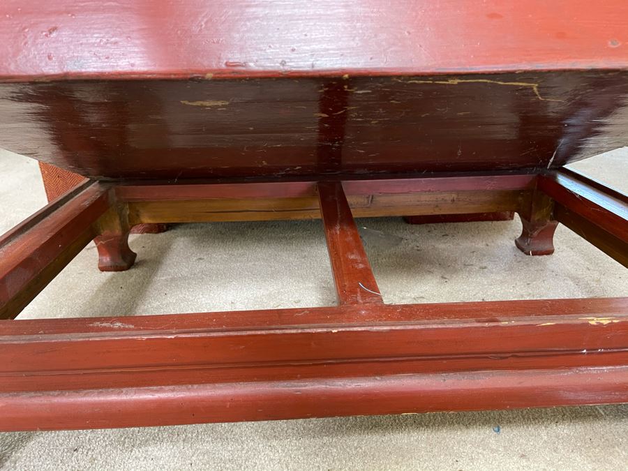 Vintage Red Asian Chest Brass Hardware Latch Is Loose And Needs Repair 30W X 19D X 19H [Photo 9]