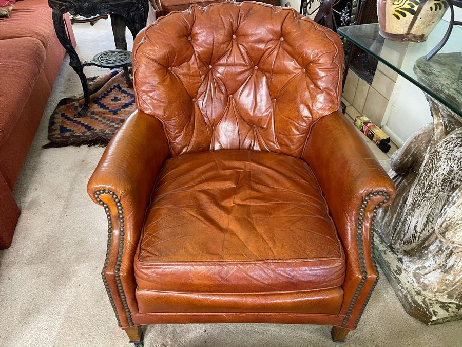 Vintage Tufted Leather Armchair With Ottoman By Century Furniture Hickory, NC [Photo 5]