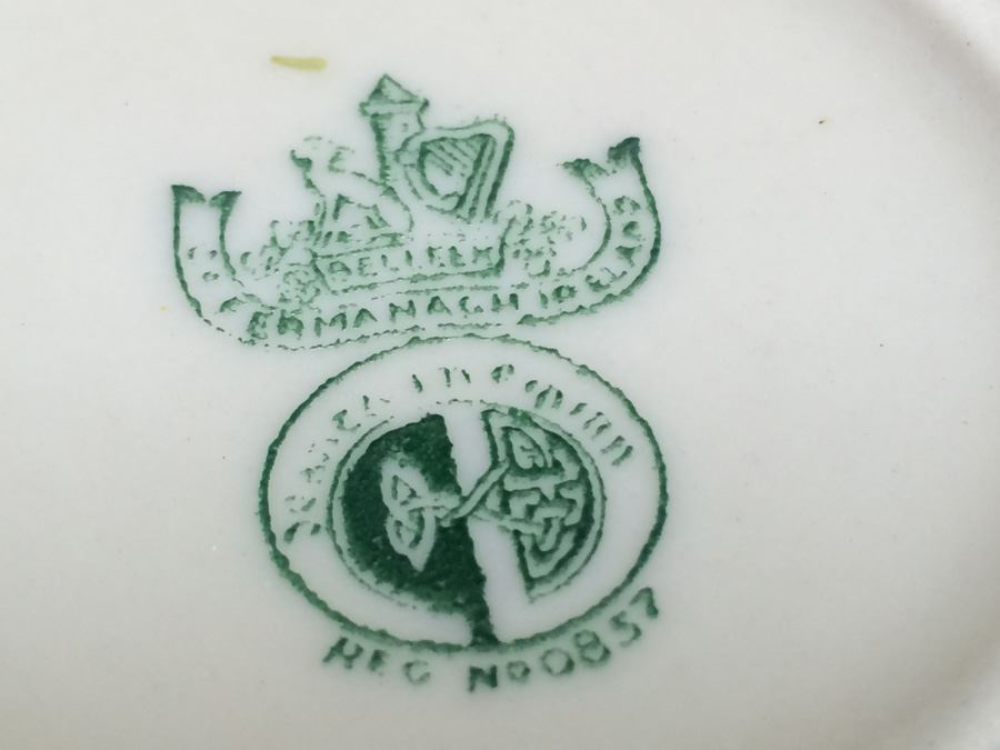 Amazing Vintage Set of Beleek Ireland Shamrock China Teapot, Tea Cups, Saucers, Creamer, Sugar, Vase, & Plates [Photo 28]