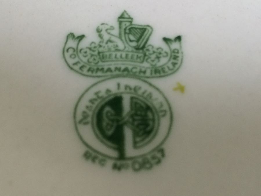 Amazing Vintage Set of Beleek Ireland Shamrock China Teapot, Tea Cups, Saucers, Creamer, Sugar, Vase, & Plates [Photo 25]