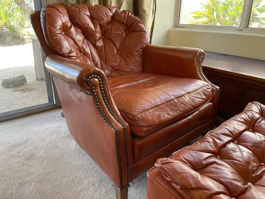 Vintage Tufted Leather Armchair With Ottoman By Century Furniture Hickory, NC [Photo 5]