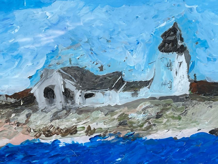 Original Reverse Painted Glass Nautical Sailboat Lighthouse Scene Signed Signature Illegible 38 X 24 [Photo 4]