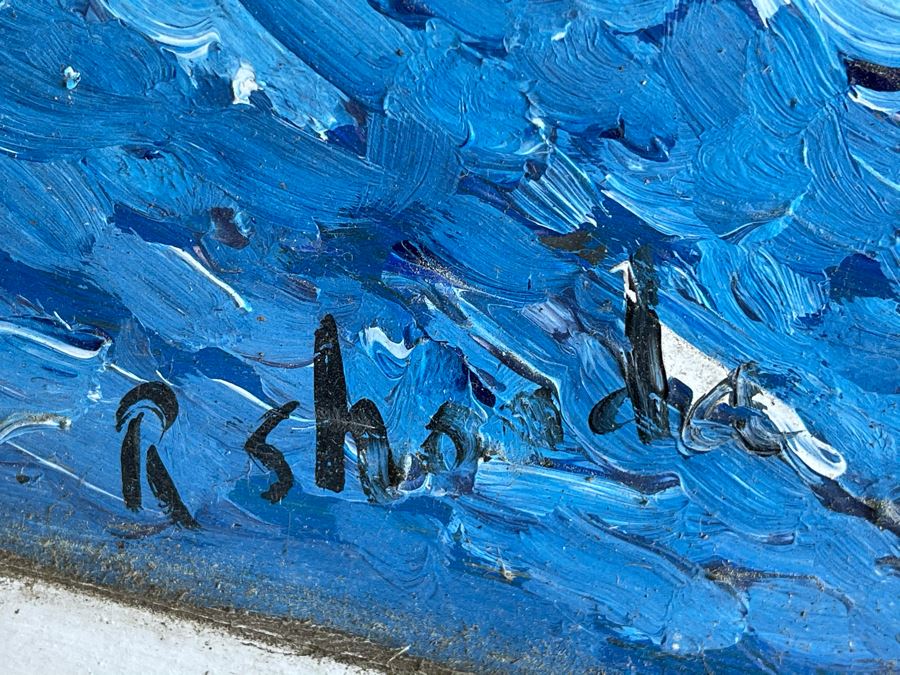 Original Reverse Painted Glass Nautical Sailboat Lighthouse Scene Signed Signature Illegible 38 X 24 [Photo 11]